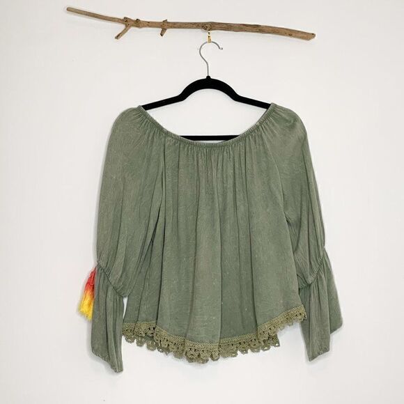 Vintage Havana Army Green Boho Blouse 🌿 Size Small - Picture 3 of 5